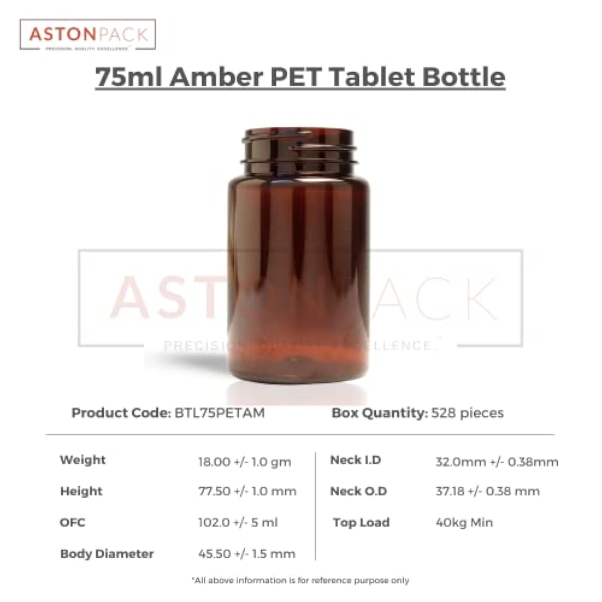 ASTON PACK Pharma Empty PET Tablet Storage Bottle, 75 ml - Pack of 10